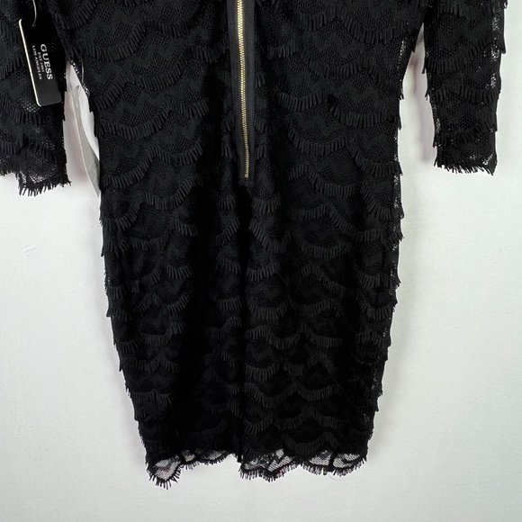 NWT Guess Black Kira Scalloped Eyelash Fringe Lace Dress LBD Size 10 NEW I991 - Picture 11 of 11